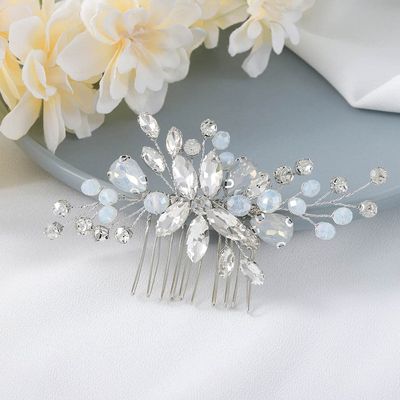 Easedaily Crystal Bride Wedding Hair Comb Silver Rhinestone Bridal Hair Piece Opal Hair Side Combs Hair Accessories for Women and Bridesmaid