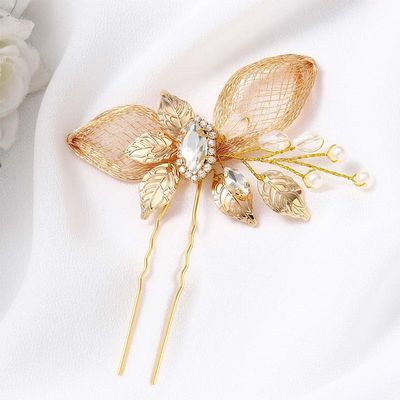 Easedaily Leaf Wedding Hair Accessories Crystal Bridal Hair Pin Gold Pearl Hair Piece for Women and Bride