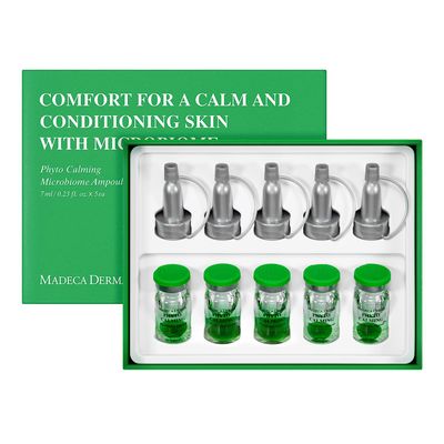 MADECA DERMA Phyto Calming Microbiome Ampoule  Calming with Soothing Botanicals, Hyaluronic Acid & Anti-Redness Complex, Korean Skincare for Redness Relief & Skin Repair (0.23 fl oz x 5 Bottles)