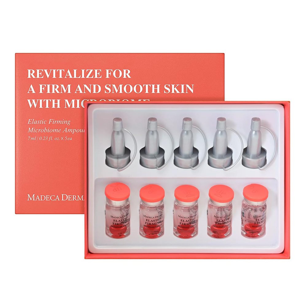 MADECA DERMA Elastic Firming Microbiome Ampoule  Hydrating Korean Skincare with Hyaluronic Acid, Collagen & Peptides for Firmness, Elasticity, Fine Line Reduction & Rejuvenation (0.23 fl oz x 5)