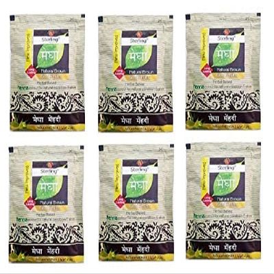 Paal Sterling International Natural Megha Mahendi| Amonia Free Herbal Based Heena Hair Colour Powder| (Brown) 6 Pcs
