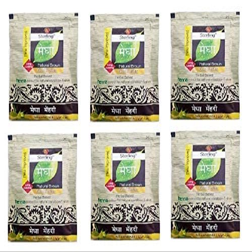 Paal Sterling International Natural Megha Mahendi| Amonia Free Herbal Based Heena Hair Colour Powder| (Brown) 6 Pcs