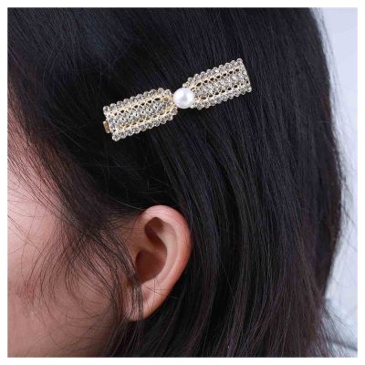 Andelaisi Vintage Crystal Pearl Hair Clip Barrette Wedding Rhinestone Hair Barrettes Gold Pearl Crystal Barrette Head Clips Bride Pearl Hairclip Decorative Headwear Crystal Wedding Headpieces