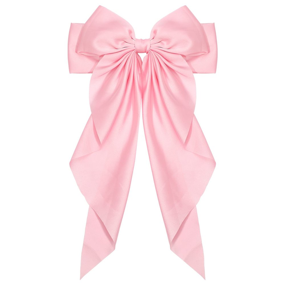 1PC Satin Hair Bows for Women Large Hair Barrettes Ribbon for Girls Giant Long Bow Hair Clips Ponytail Holder Silk Big Hair Clips Accessories for Women(Pink)