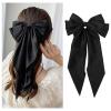 1PC Satin Hair Bows for Women Large Hair Barrettes Ribbon for Girls Giant Long Bow Hair Clips Ponytail Holder Silk Big Hair Clips Accessories for Women(Black) view 1
