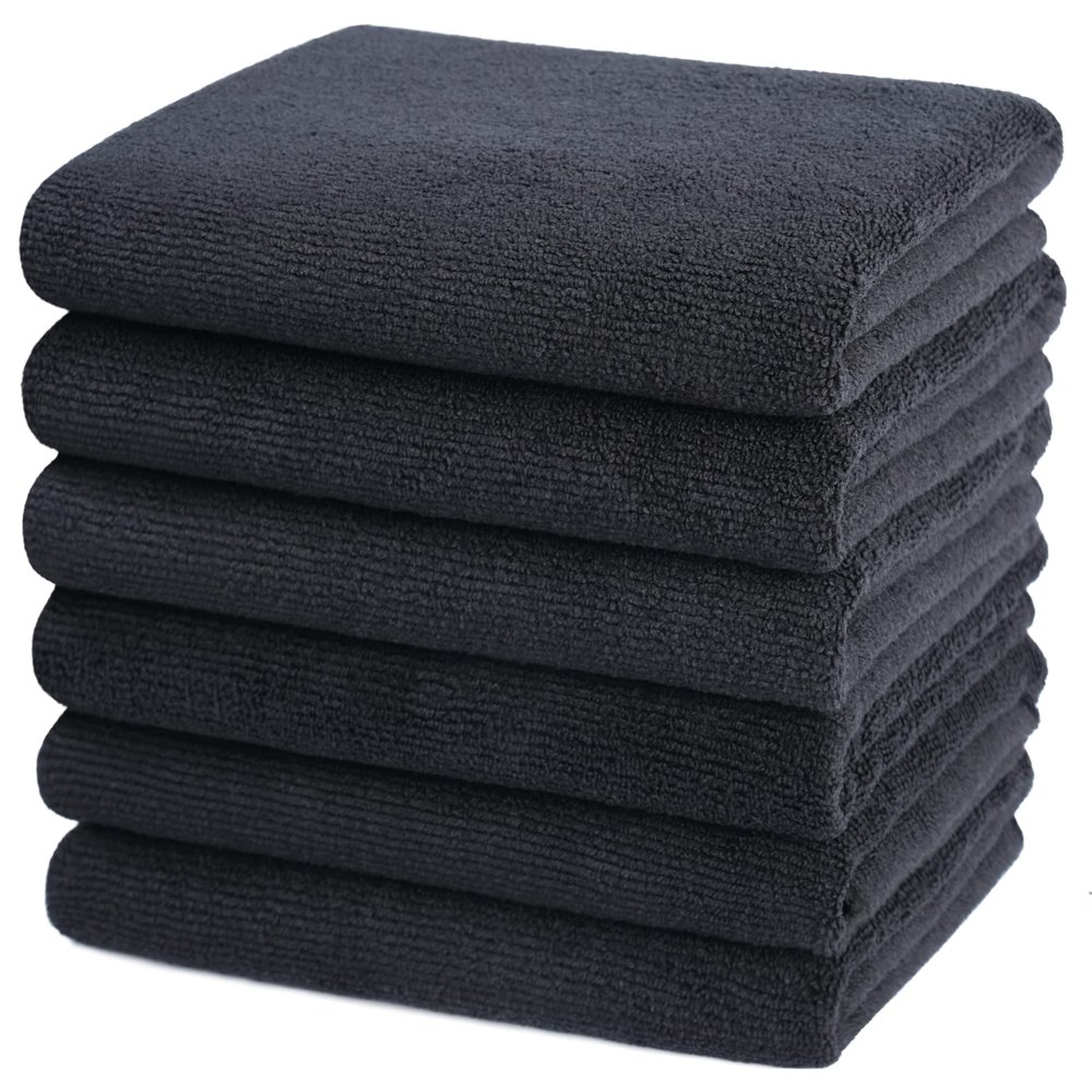 ProHomTex Microfiber Hair Drying Salon Towels, Set of 6 (16' x 29'') Professional Super Absorbent Quick Dry (Black) (6)