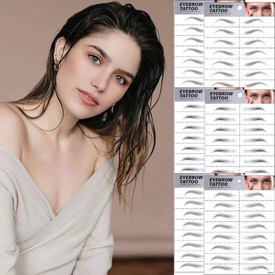 Black Eyebrows Tattoo 6 Sheets, Hair-like Popular Fake Eyebrows Waterproof Long-lasting 3-5 days 4D Realistic Makeup Tattoo, Eyebrow Transfer Sticker for Women Girls