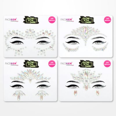 Face Gems Adhesive Glitter Jewel Tattoo Sticker Festival Gems Rave Party Body Make Up (GLOW IN THE DARK)