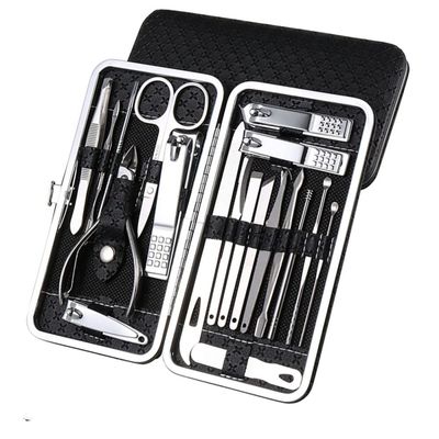 7/10/12/18/19Pcs/Set Manicure Set Pedicure Nail Tools Kit Stainless Steel Nail Cutter Scissor Clippers Professional Manicure Set,SZW,BLACK,19Pcs