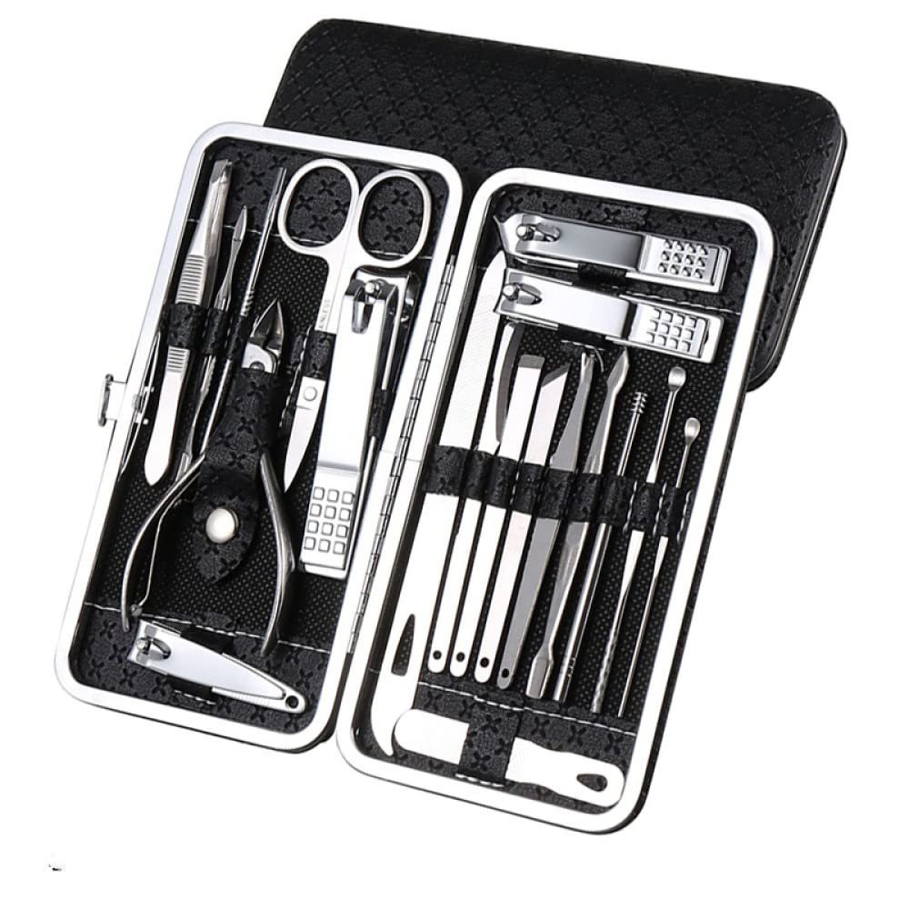 7/10/12/18/19Pcs/Set Manicure Set Pedicure Nail Tools Kit Stainless Steel Nail Cutter Scissor Clippers Professional Manicure Set,SZW,BLACK,19Pcs