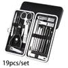 7/10/12/18/19Pcs/Set Manicure Set Pedicure Nail Tools Kit Stainless Steel Nail Cutter Scissor Clippers Professional Manicure Set,SZW,BLACK,19Pcs view 2