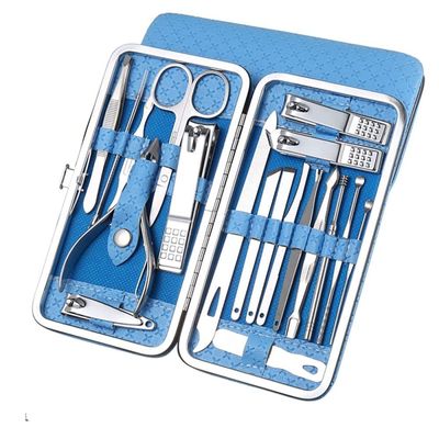7/10/12/18/19Pcs/Set Manicure Set Pedicure Nail Tools Kit Stainless Steel Nail Cutter Scissor Clippers Professional Manicure Set,SZW,BLUE,19Pcs