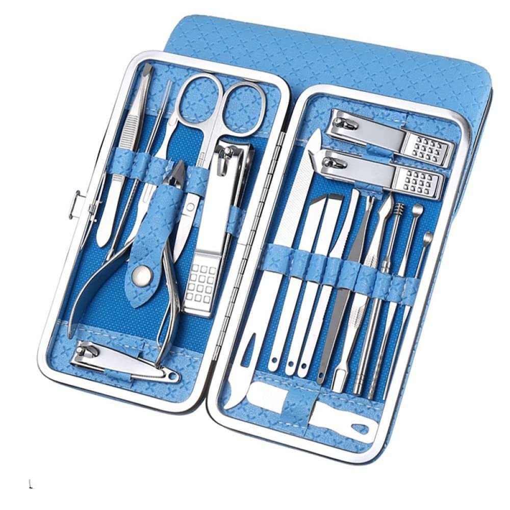 7/10/12/18/19Pcs/Set Manicure Set Pedicure Nail Tools Kit Stainless Steel Nail Cutter Scissor Clippers Professional Manicure Set,SZW,BLUE,19Pcs