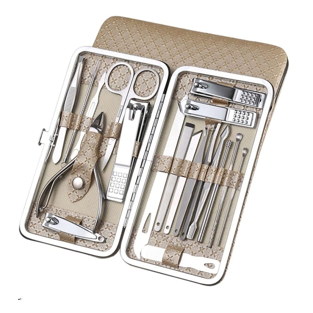 7/10/12/18/19Pcs/Set Manicure Set Pedicure Nail Tools Kit Stainless Steel Nail Cutter Scissor Clippers Professional Manicure Set,SZW,GOLD,19Pcs