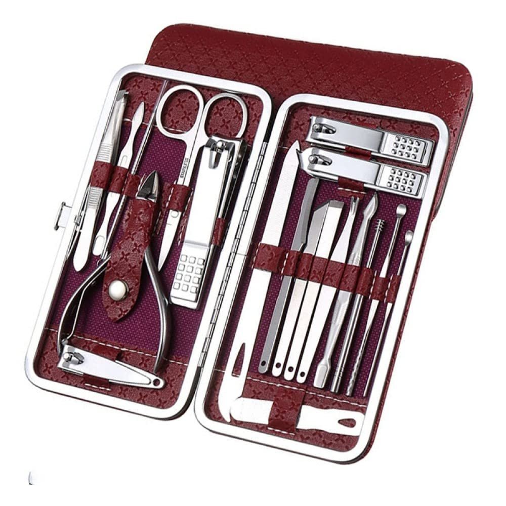 7/10/12/18/19Pcs/Set Manicure Set Pedicure Nail Tools Kit Stainless Steel Nail Cutter Scissor Clippers Professional Manicure Set,SZW,RED,19Pcs