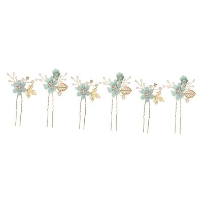 Abaodam 6 pcs Delicate U-shaped Party Brides Crystal Prom Cloth Pearl Green Bridal Pins Comb Stick Jewelry Women Sticks Hairpins for Hair Clip Buns Hairpin Bride Flower Accessories