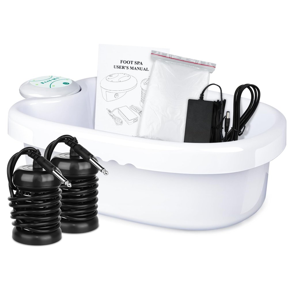 LeCuag Ionic Foot Bath Detox Machine, Ion Foot Spa Detox Machine for Home Use, Ionic Foot Cleanse System with 100 Foot Bath Liners, 2 Ion Arrays