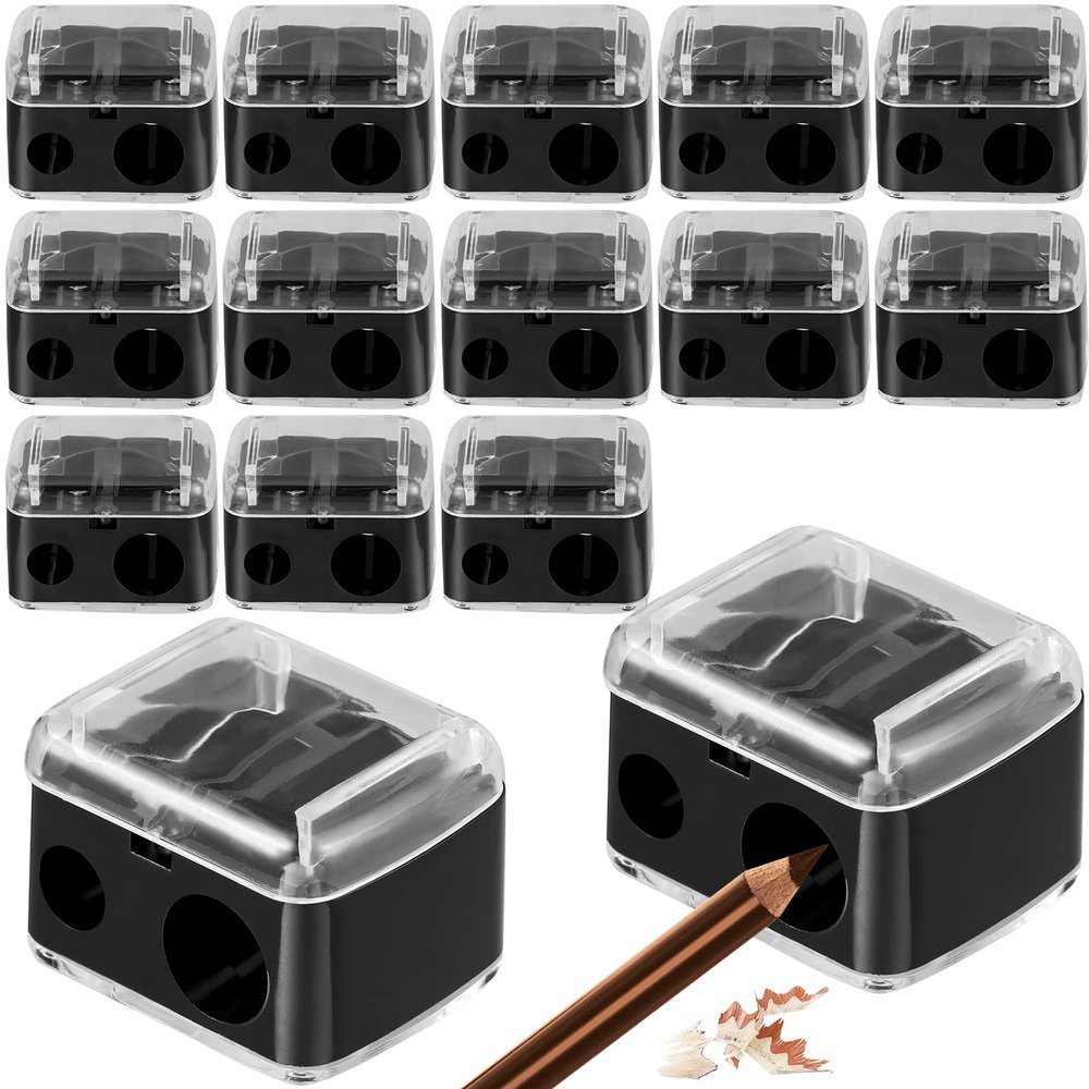 15 Pcs Eyeliner Sharpener Dual Makeup Sharpeners Cosmetic Tools Compact Makeup Sharpening Device for Eyeliner Lip Liner Pencils, Black