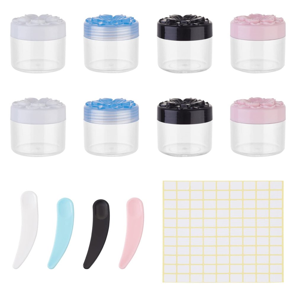 1 Set Plastic Facial Mask Transparent Jars With Facial Mask Spatula Scoops Label Sticker for Cosmetic Makeup Lotion