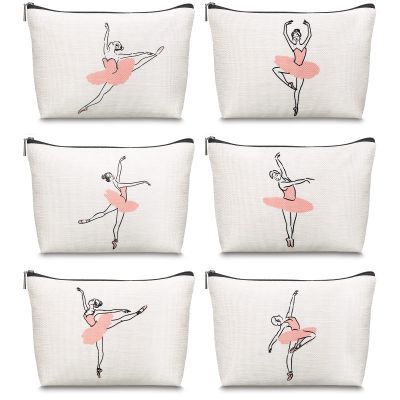 Gerrii 6 Pcs Dance Christmas Makeup Bag Gift Dancer Cosmetic Bags Ballet Recitals Dancer Team Ballet Gifts Toiletry Zipper Pouch Portable Ballerina Travel Case for Women Ladies Dance Lover(Minimalist)