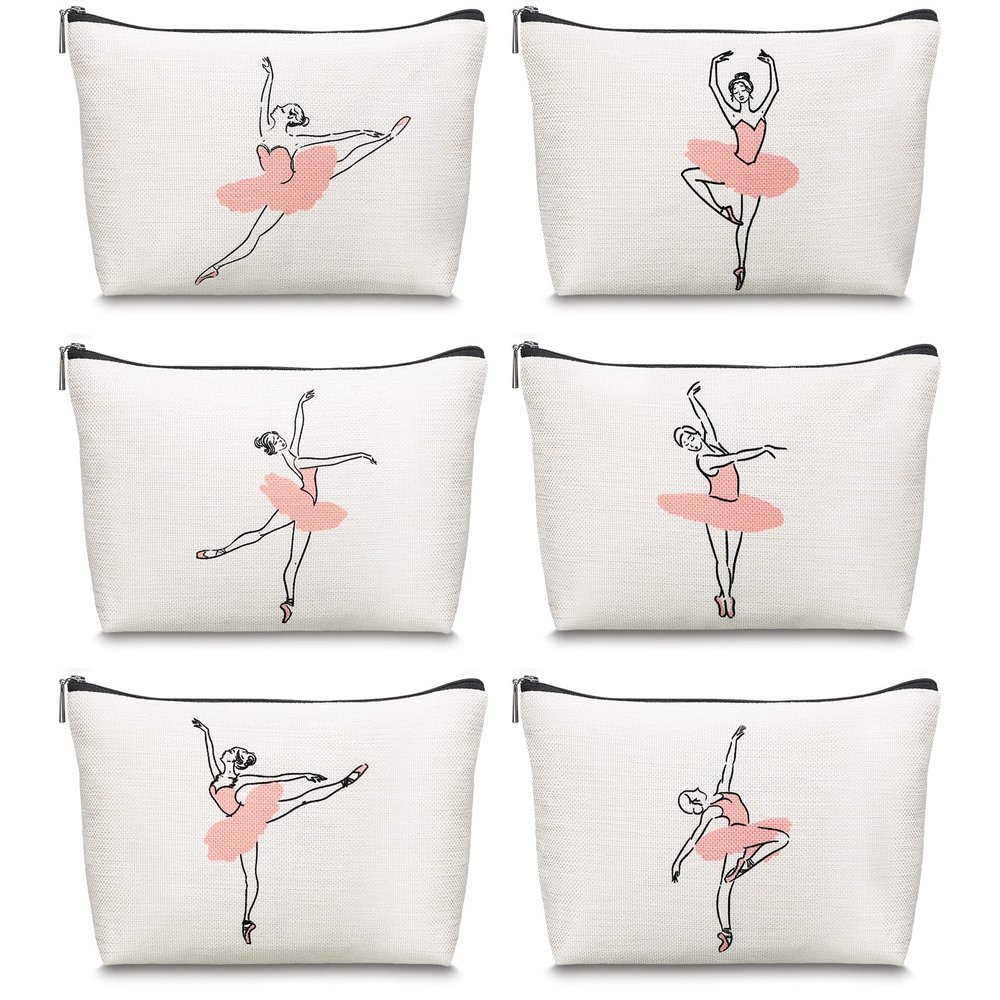 Gerrii 6 Pcs Dance Christmas Makeup Bag Gift Dancer Cosmetic Bags Ballet Recitals Dancer Team Ballet Gifts Toiletry Zipper Pouch Portable Ballerina Travel Case for Women Ladies Dance Lover(Minimalist)