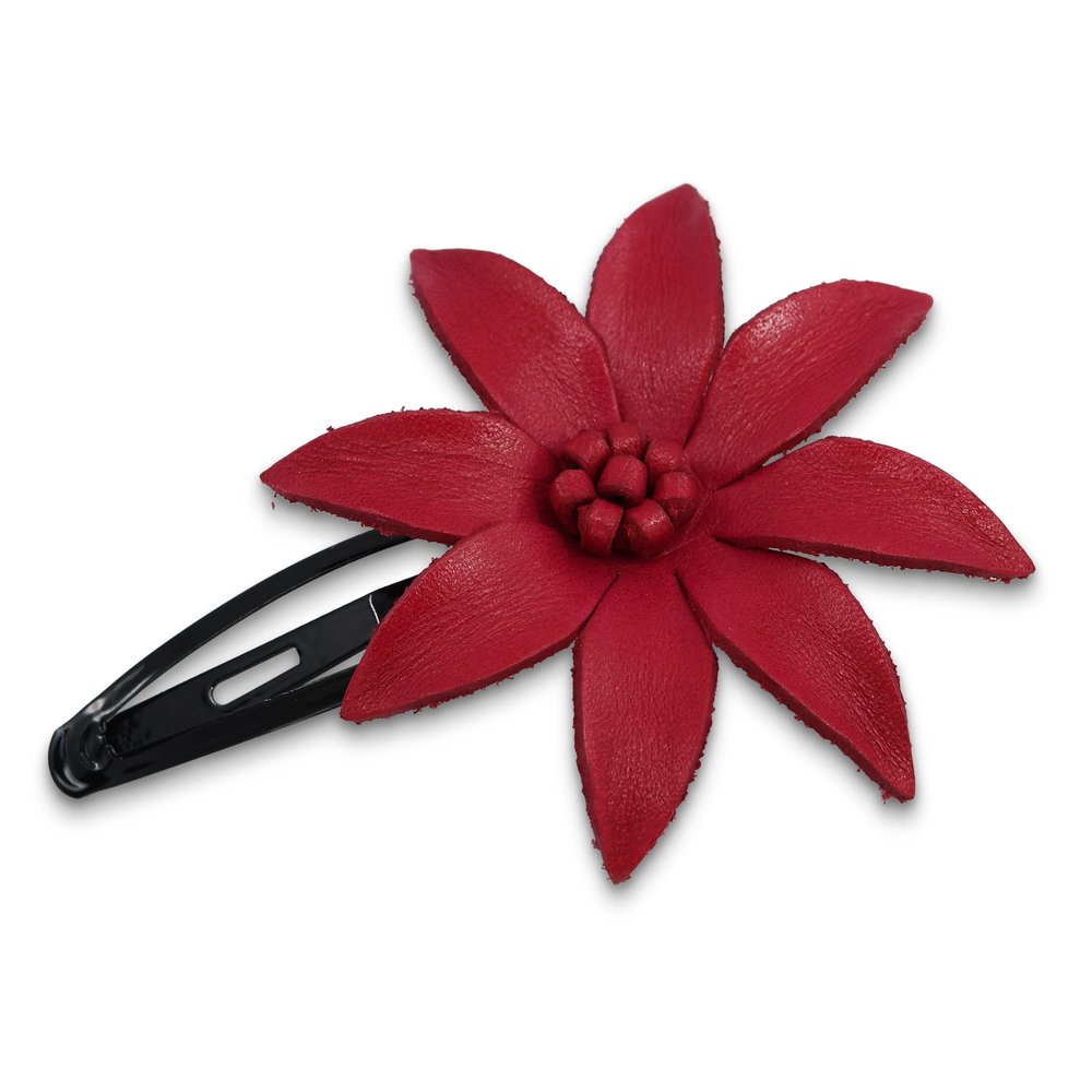 AeraVida Handmade Red Lily Genuine Leather Hair Pinch Clip | Elegant Floral Hair Accessory for Women | Unique Leather Lily Hair Clip
