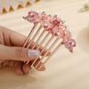 Jumwrit Crystal Flower Hair Comb Wedding Hair Clip Comb Rose Gold Long Rhinestone Floral Hair Side Comb Vintage Bride Bridesmaid Headpiece Bridal Hair Jewelry for Women Girls(Pink) view 2