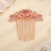 Jumwrit Crystal Flower Hair Comb Wedding Hair Clip Comb Rose Gold Long Rhinestone Floral Hair Side Comb Vintage Bride Bridesmaid Headpiece Bridal Hair Jewelry for Women Girls(Pink) view 3