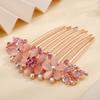 Jumwrit Crystal Flower Hair Comb Wedding Hair Clip Comb Rose Gold Long Rhinestone Floral Hair Side Comb Vintage Bride Bridesmaid Headpiece Bridal Hair Jewelry for Women Girls(Pink) view 4