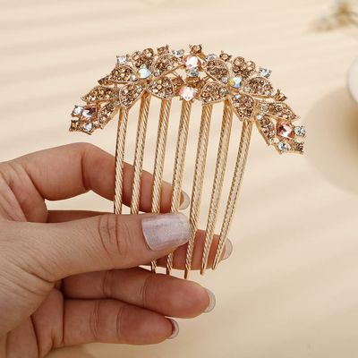 Jumwrit Crystal Bride Wedding Comb - Colorful Rhinestone Flower Hair Clip Comb, Big Floral Vintage Bridesmaid Headpiece, Bridal Hair Jewelry for Women Girls (Champagne)