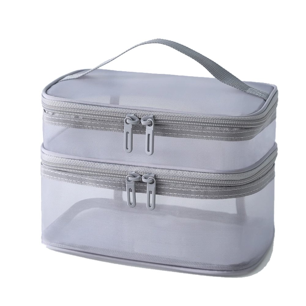 Jaugufiy Double Layer Toiletry Bag for Men and WomenBathroom Shower Bag Lightweight Dopp kit Shaving BagTravel Organizer for Accessories, Shampoo, Full Sized Container, Toiletries (Grey)