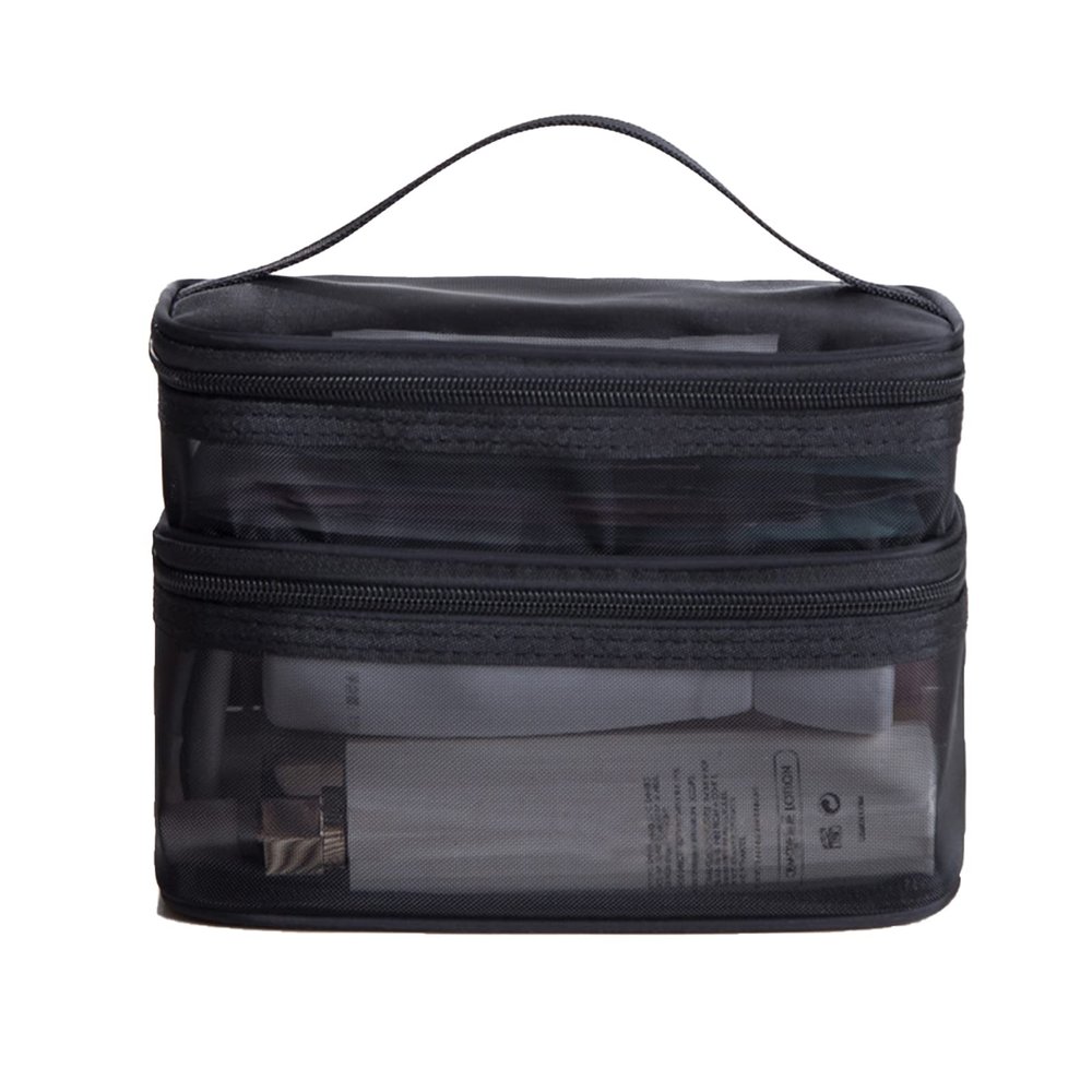 Jaugufiy Double Layer Toiletry Bag for Men and WomenBathroom Shower Bag Lightweight Dopp kit Shaving BagTravel Organizer for Accessories, Shampoo, Full Sized Container, Toiletries (Black)