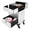 Rolling Makeup Case Cosmetic Train Cases with Drawer Rolling Makeup Cart Cosmetic Organizer 3 Tier Travel Case Salon Barber Case for Makeup Tattooist Nail Tech Hairstylists (Aluminum Alloy, Silver) view 1