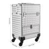 Rolling Makeup Case Cosmetic Train Cases with Drawer Rolling Makeup Cart Cosmetic Organizer 3 Tier Travel Case Salon Barber Case for Makeup Tattooist Nail Tech Hairstylists (Aluminum Alloy, Silver) view 2