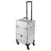 Rolling Makeup Case Cosmetic Train Cases with Drawer Rolling Makeup Cart Cosmetic Organizer 3 Tier Travel Case Salon Barber Case for Makeup Tattooist Nail Tech Hairstylists (Aluminum Alloy, Silver) view 4