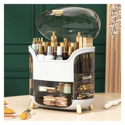 WIGSELBL Cosmetics Skincare Organizer Box Waterproof & Dustproof,Portable Make up Organizers and Storage for Vanity with Lid and Drawers,Cosmetic Display Cases for Dresser (Color : White)