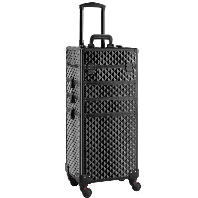 Somduy Rolling Makeup Case 4 in 1,Professional Makeup Train Case organizers,Large Storage Cosmetic case Trolley,Makeup Travel Case for Salon Barber Bright Black