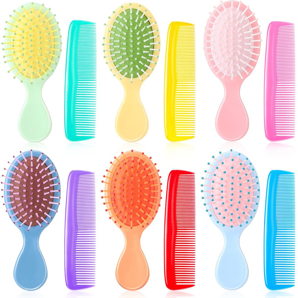 Nuanchu 12 Pcs Mini Wet Hair Brush and Comb Set Travel Brush Small Plastic Detangler Comb for Kids Toddler Baby Wet Curly Hair(Light Color)