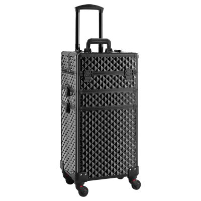 Somduy Rolling Makeup Case 3 in 1,Professional Makeup Train Case organizers,Large Storage Cosmetic case Trolley,Makeup Travel Case for Salon Barber Bright Black