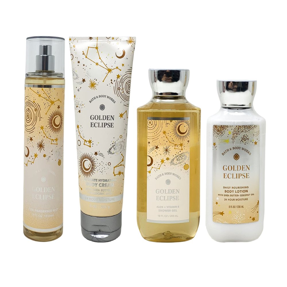 Bath and Body Golden Eclipse Deluxe Gift Set - 4 Piece Bundle