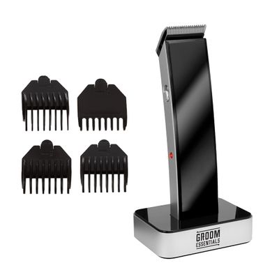 CHARGEWORX Groom Essentials, Rechargeable Hair and Beard Trimmer, Cordless Grooming Kit with 4 Adjustable Guide Combs, Charging Cable, and Charging Base