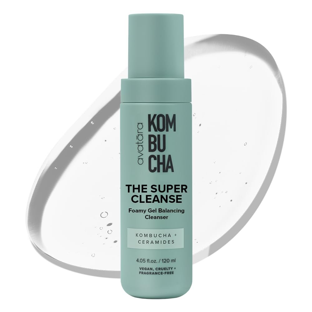 Avatara - Kombucha The Super Cleanse Face Wash, Natural Skin-Balancing Facial Cleanser, Face Cleanser with Hyaluronic Acid and Chicory Root, Skincare for Boys, Girls & Teens 4.05 fl. Oz.