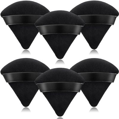 6 Pieces Powder Puff, Triangle Soft Makeup Powder Puff, Face Makeup Sponge Puff Velour Makeup Puff Pure Cotton Powder Puff for Loose Mineral Powder Cosmetic Body Contouring Tools (Black)