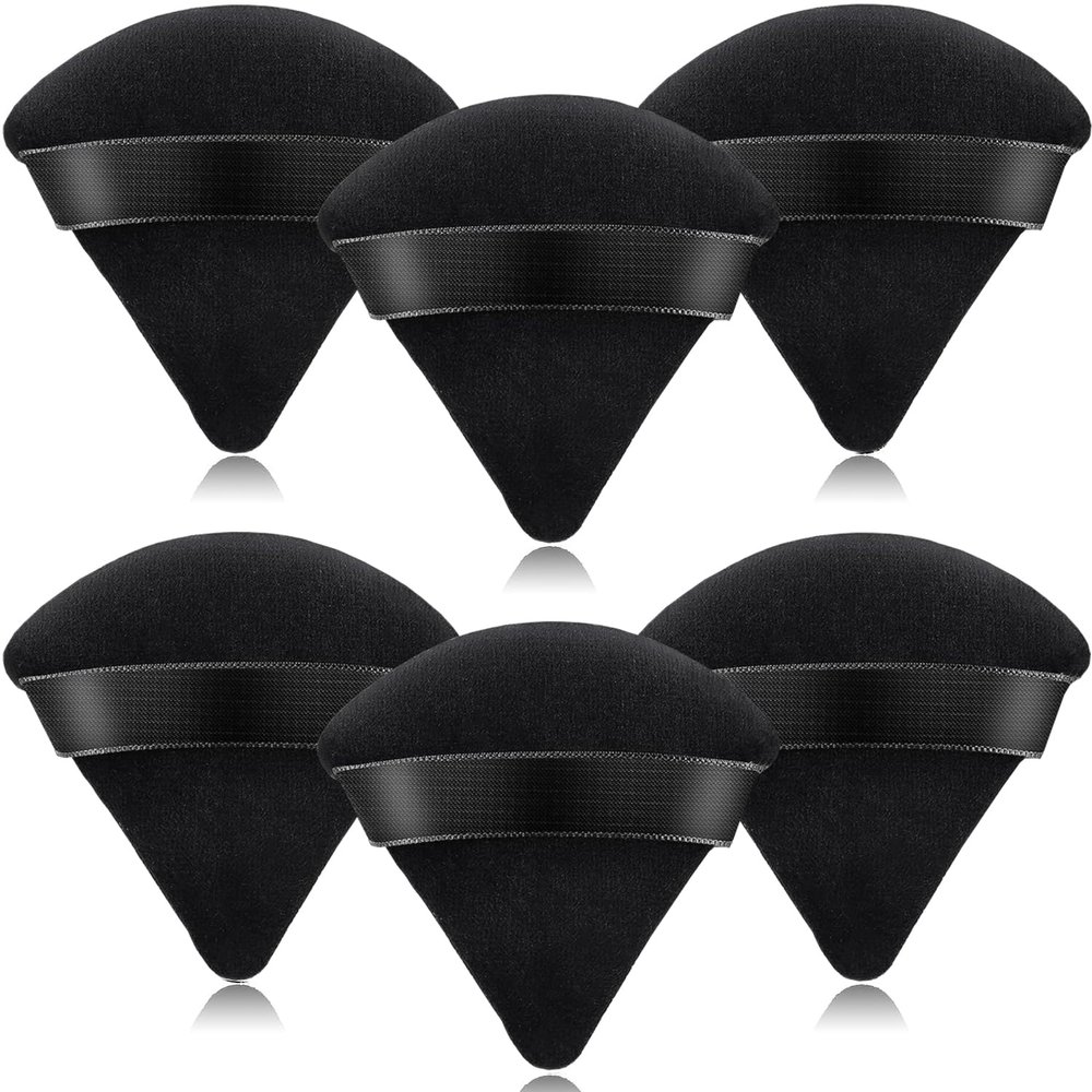 6 Pieces Powder Puff, Triangle Soft Makeup Powder Puff, Face Makeup Sponge Puff Velour Makeup Puff Pure Cotton Powder Puff for Loose Mineral Powder Cosmetic Body Contouring Tools (Black)