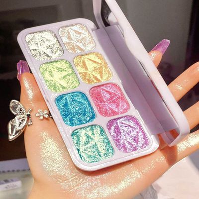 8 Color Face Cheek Highlighter Makeup Palette Shimmer Glitter Iridescent Multichrome Holographic Eyeshadow Palette Purple Rainbow Glitter Highlighter Makeup Highlight and Contour Chrome Eye Make up