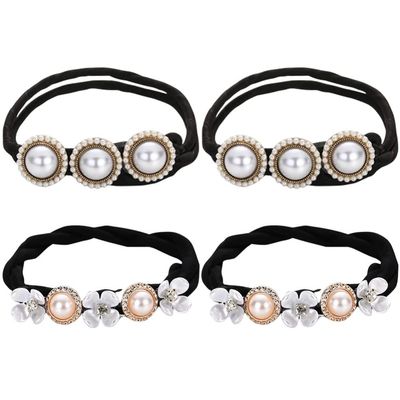 4pcs Meatball Hair Iron Thick Hair Ties Hair Scrunchies Hair Accessories for Women Pearl Hair Bands Ponytail Holders Hair Cuffs Pearl Hair Ties Girl Hair Accessories Hair Ropes