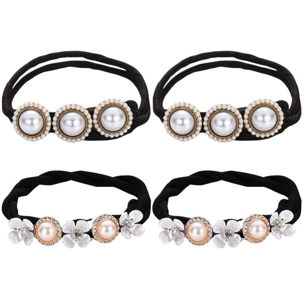 4pcs Meatball Hair Iron Thick Hair Ties Hair Scrunchies Hair Accessories for Women Pearl Hair Bands Ponytail Holders Hair Cuffs Pearl Hair Ties Girl Hair Accessories Hair Ropes