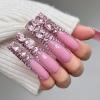 FRUJCDKI 50mm handmade real fake nail glue series luxury rhinestone French extra long pressed fake nails long coffin fake nails ballerina glue nails, shiny female sticker nails (luxury rhinestone-S) view 2