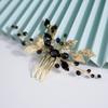 Teyglen Crystal Bride Wedding Hair Comb Black Rhinestone Crystal Hair Comb Gold Leaves Headpiece Hair Piece Black Headpiece Hair Accessories for Women view 1