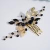 Teyglen Crystal Bride Wedding Hair Comb Black Rhinestone Crystal Hair Comb Gold Leaves Headpiece Hair Piece Black Headpiece Hair Accessories for Women view 2